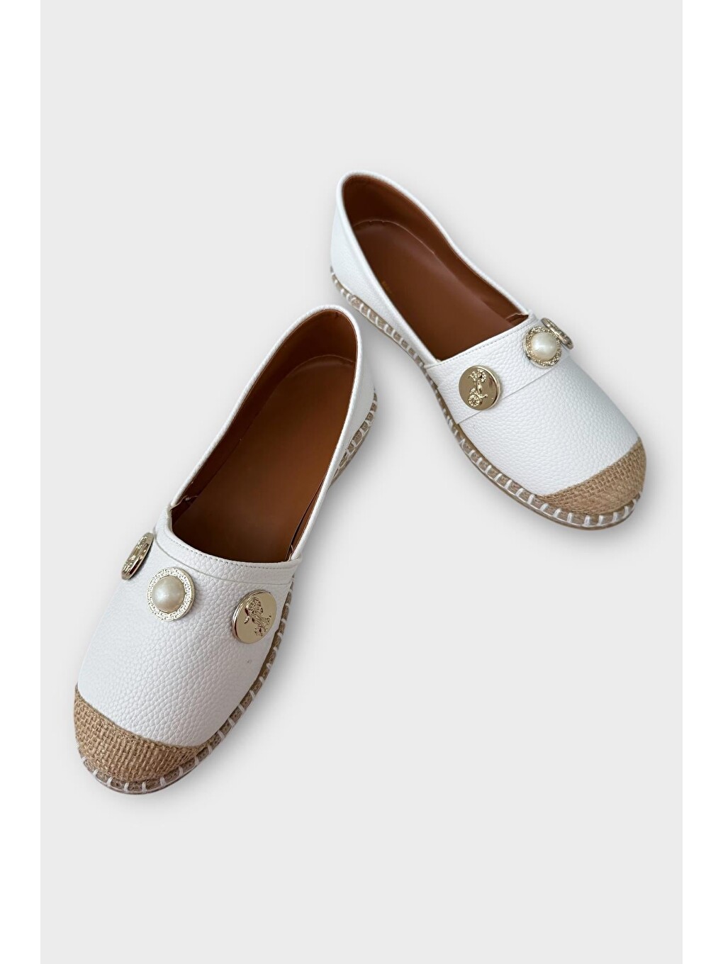 Kadın Espadril Tokalı Babet Ayakkabı Beyaz-4