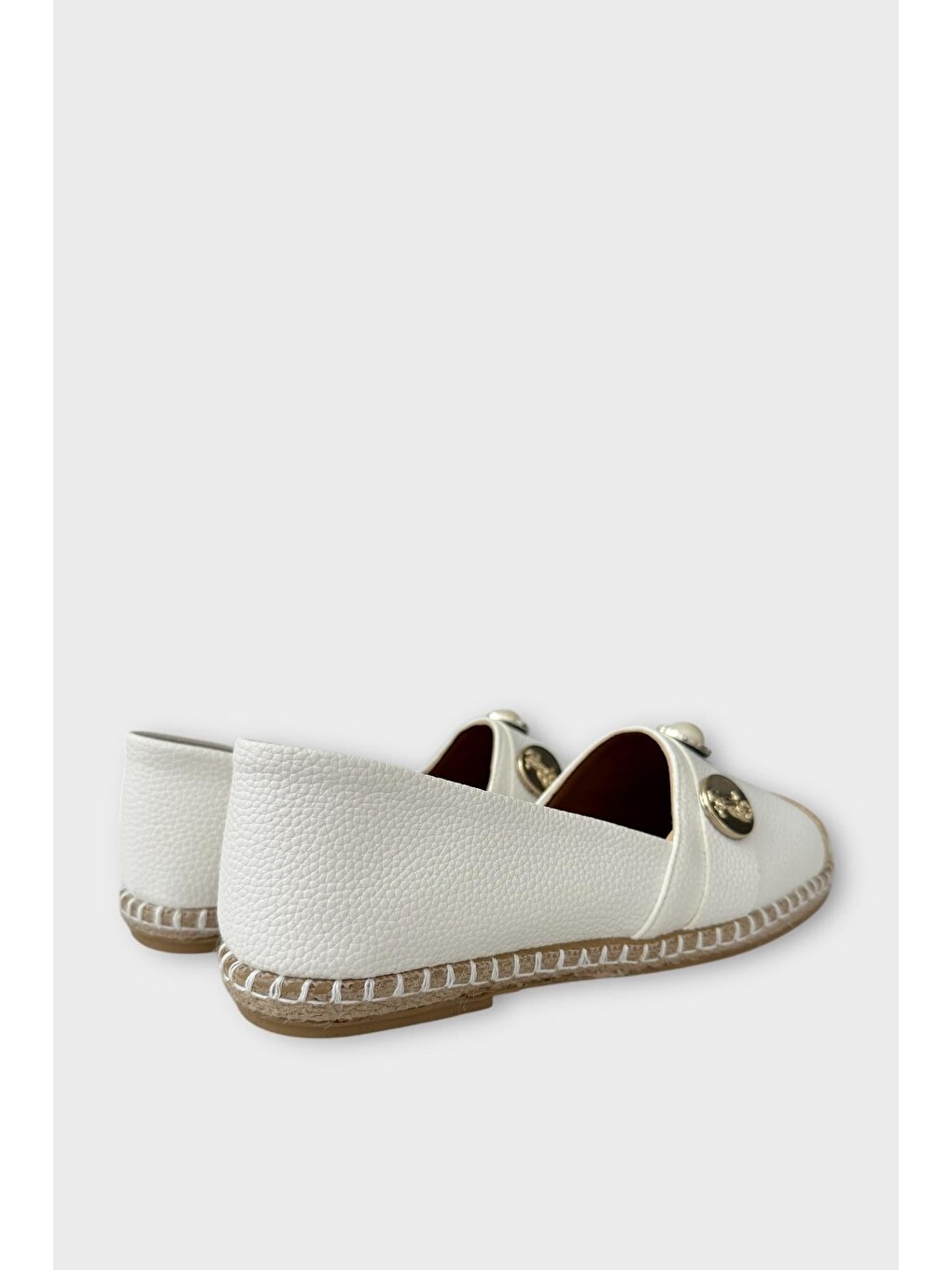 Kadın Espadril Tokalı Babet Ayakkabı Beyaz-7