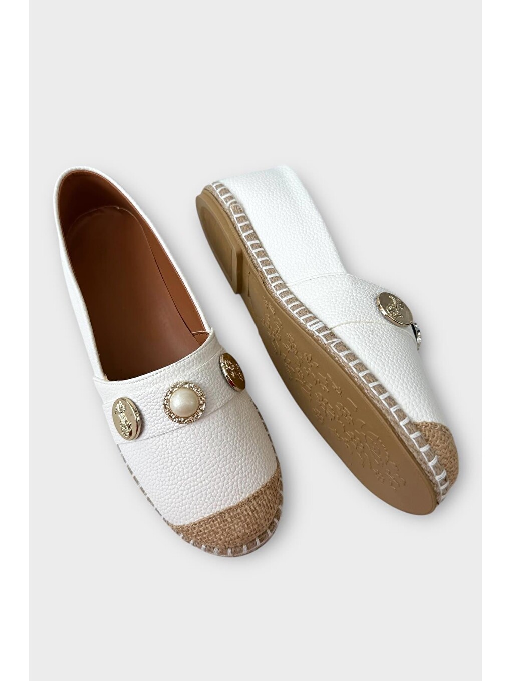Kadın Espadril Tokalı Babet Ayakkabı Beyaz-6