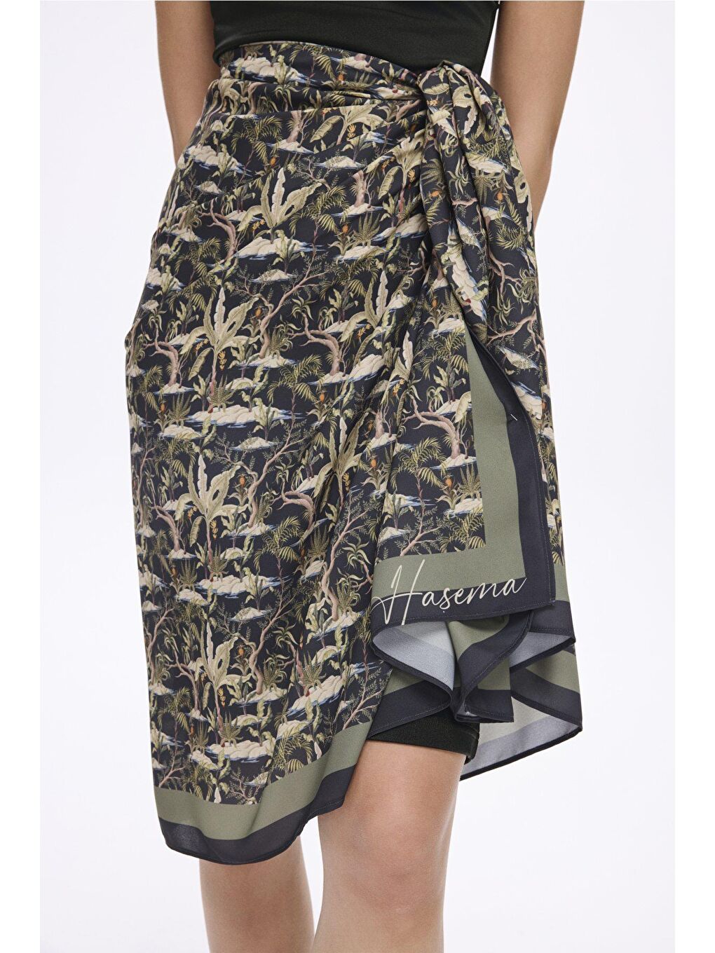 Tropikal Desenli Yeşil Etek-Pareo 5069-1
