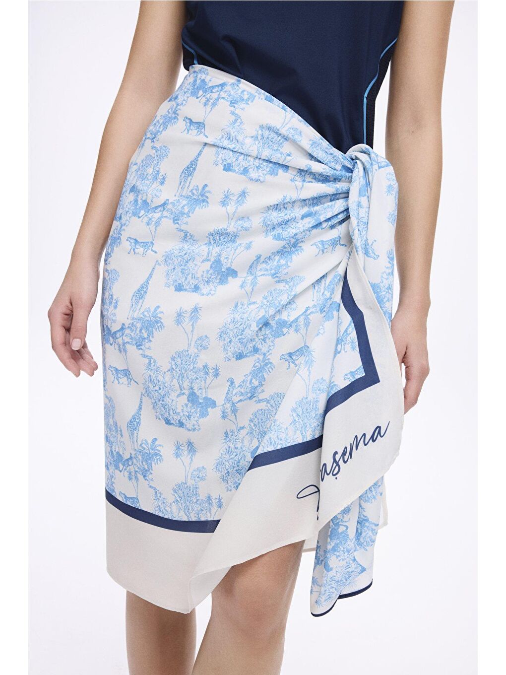 Tropikal Desenli Mavi Etek-Pareo 5068-2