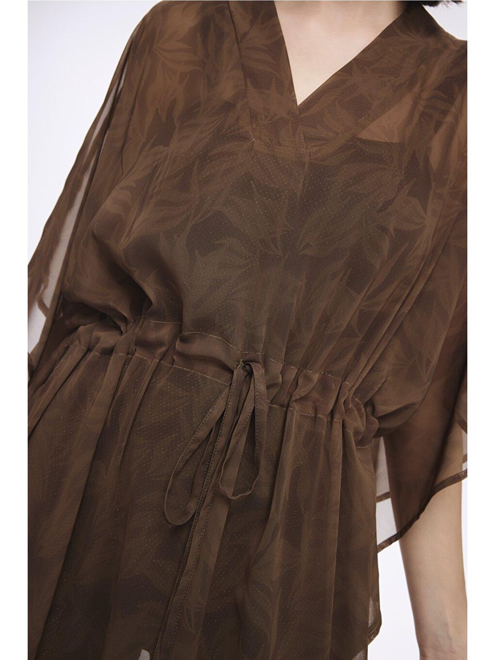 Floral Desenli Kahverengi Uzun Pareo 5059-2