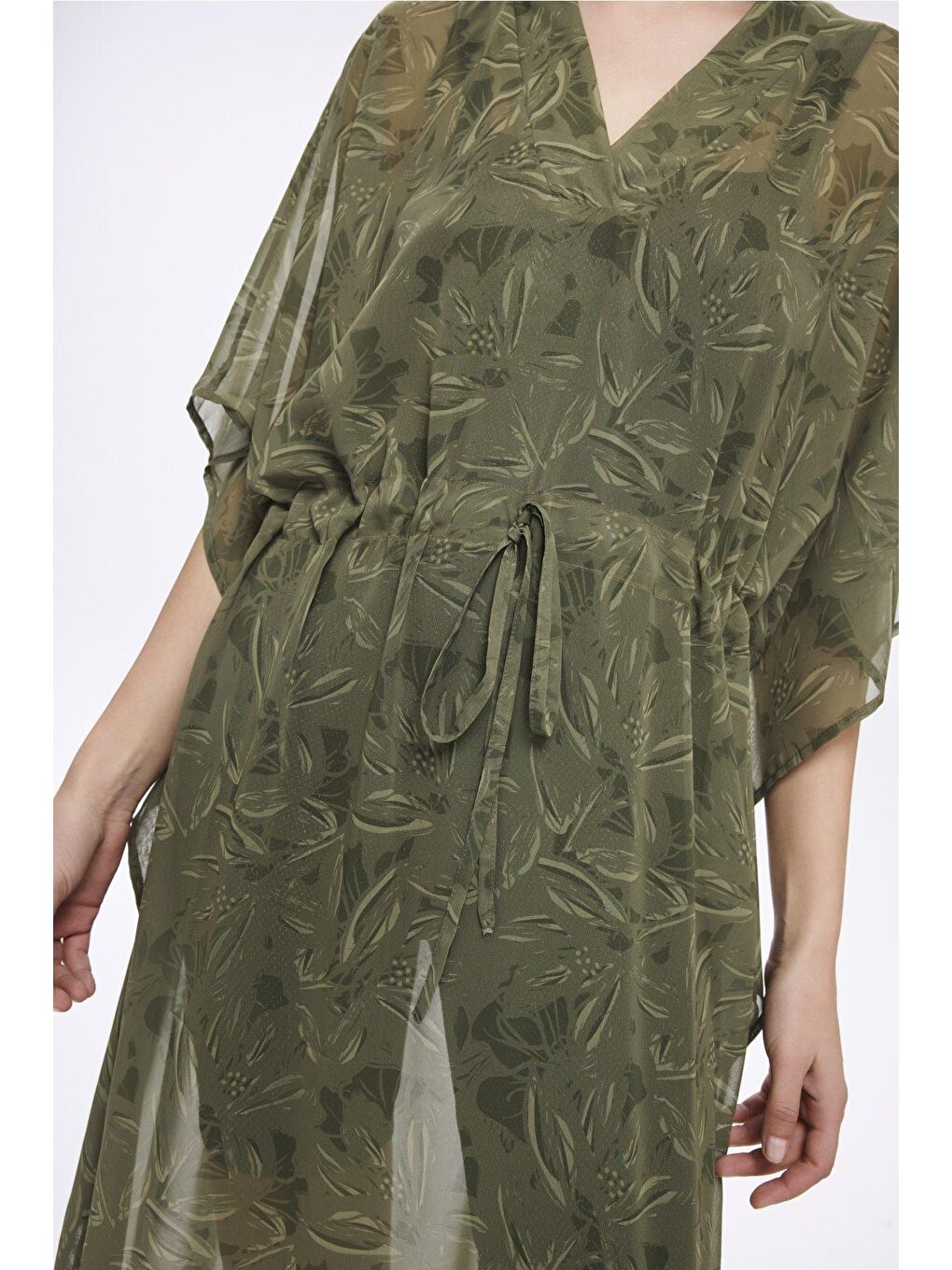 Floral Desenli Yeşil Uzun Pareo 5060-2