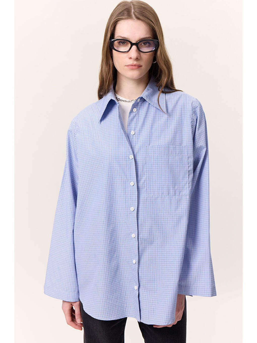 Karışık Geniş Kol Desenli Gömlek Ekose-5