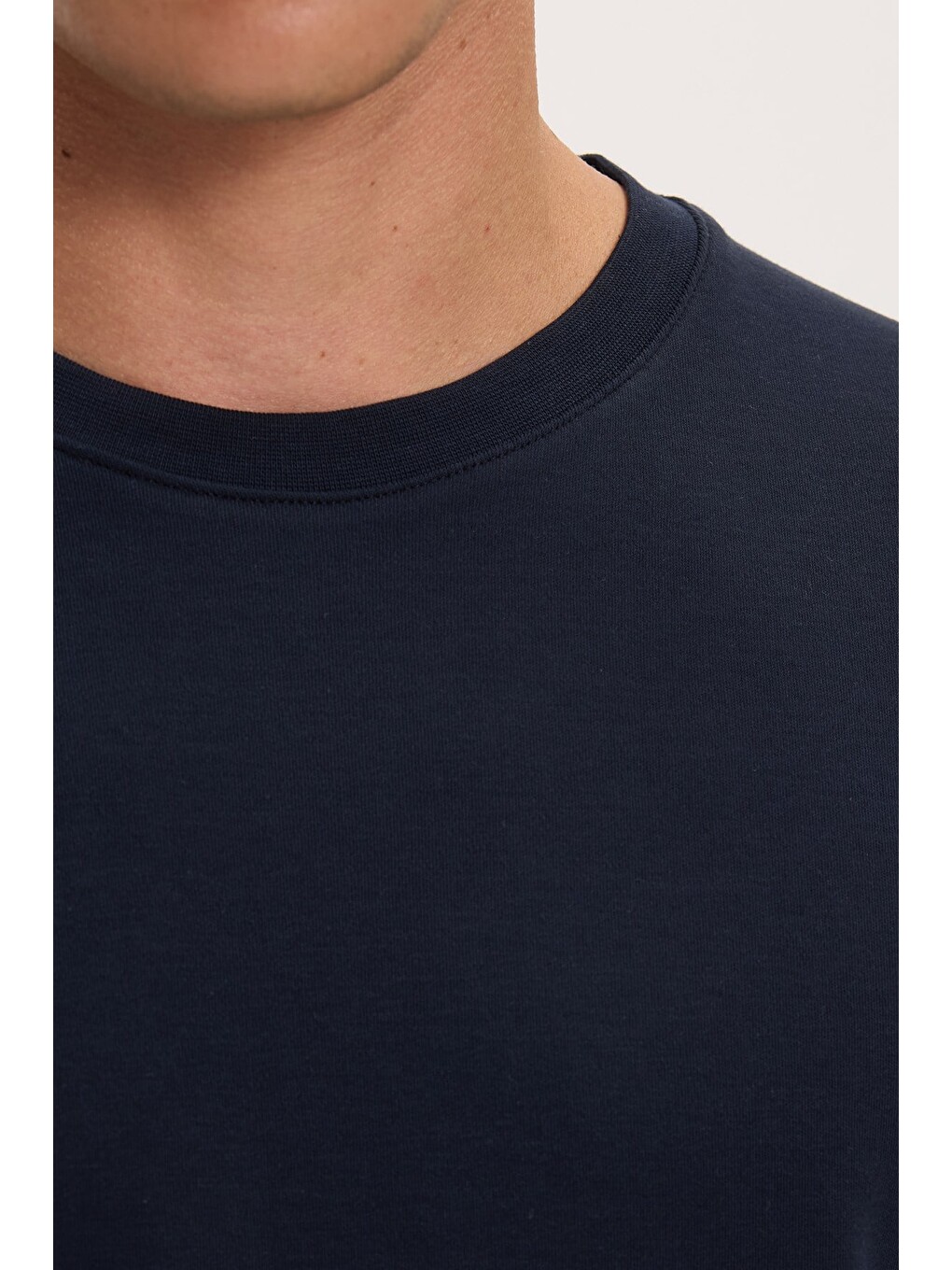 Unisex Relax Fit Rahat Kesim %100 Pamuk Yumuşak Dokulu Basic Bisiklet Yaka Lacivert Tişört-5