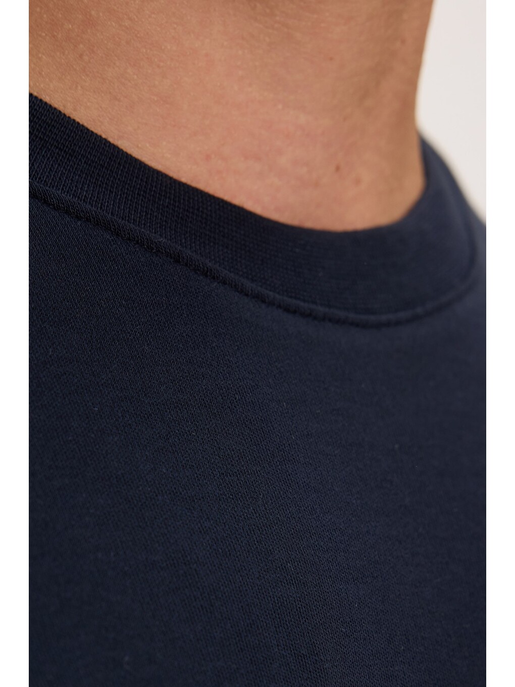 Unisex Relax Fit Rahat Kesim %100 Pamuk Yumuşak Dokulu Basic Bisiklet Yaka Lacivert Tişört-6
