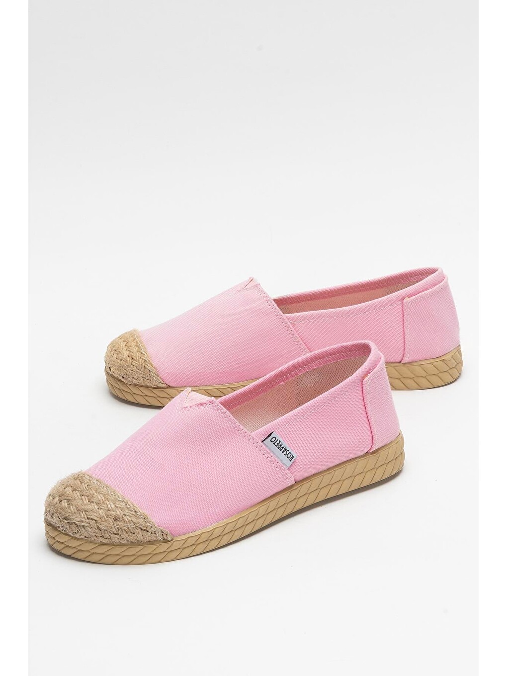 Kadın Keten Espadril Babet Ayakkabı Pembe-4