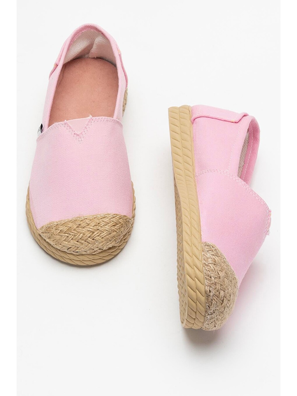 Kadın Keten Espadril Babet Ayakkabı Pembe-6