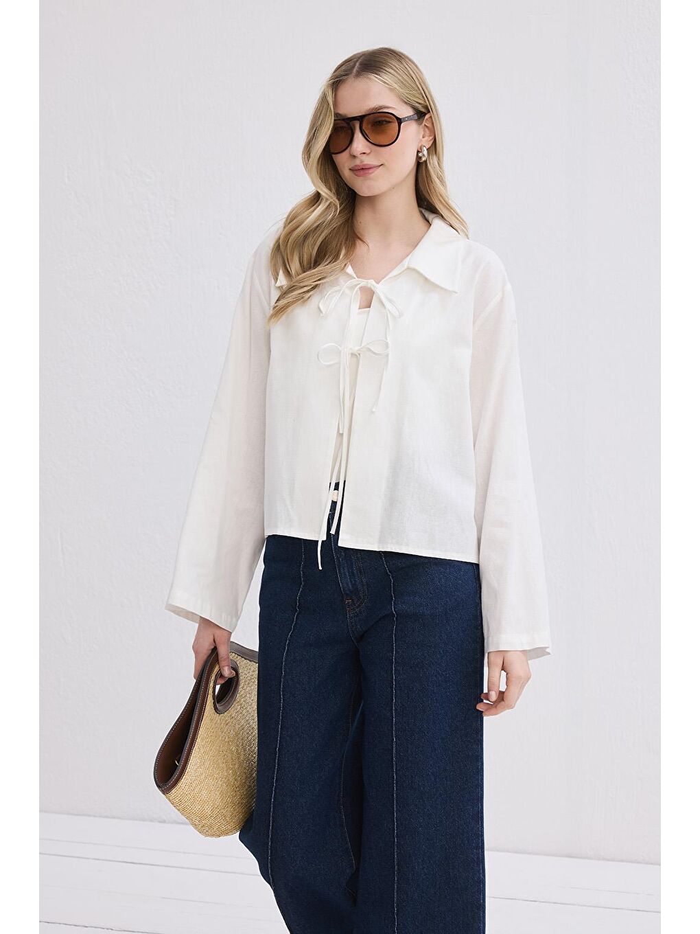 İsabel Yakalı Bağlamalı Gömlek Ekru-7