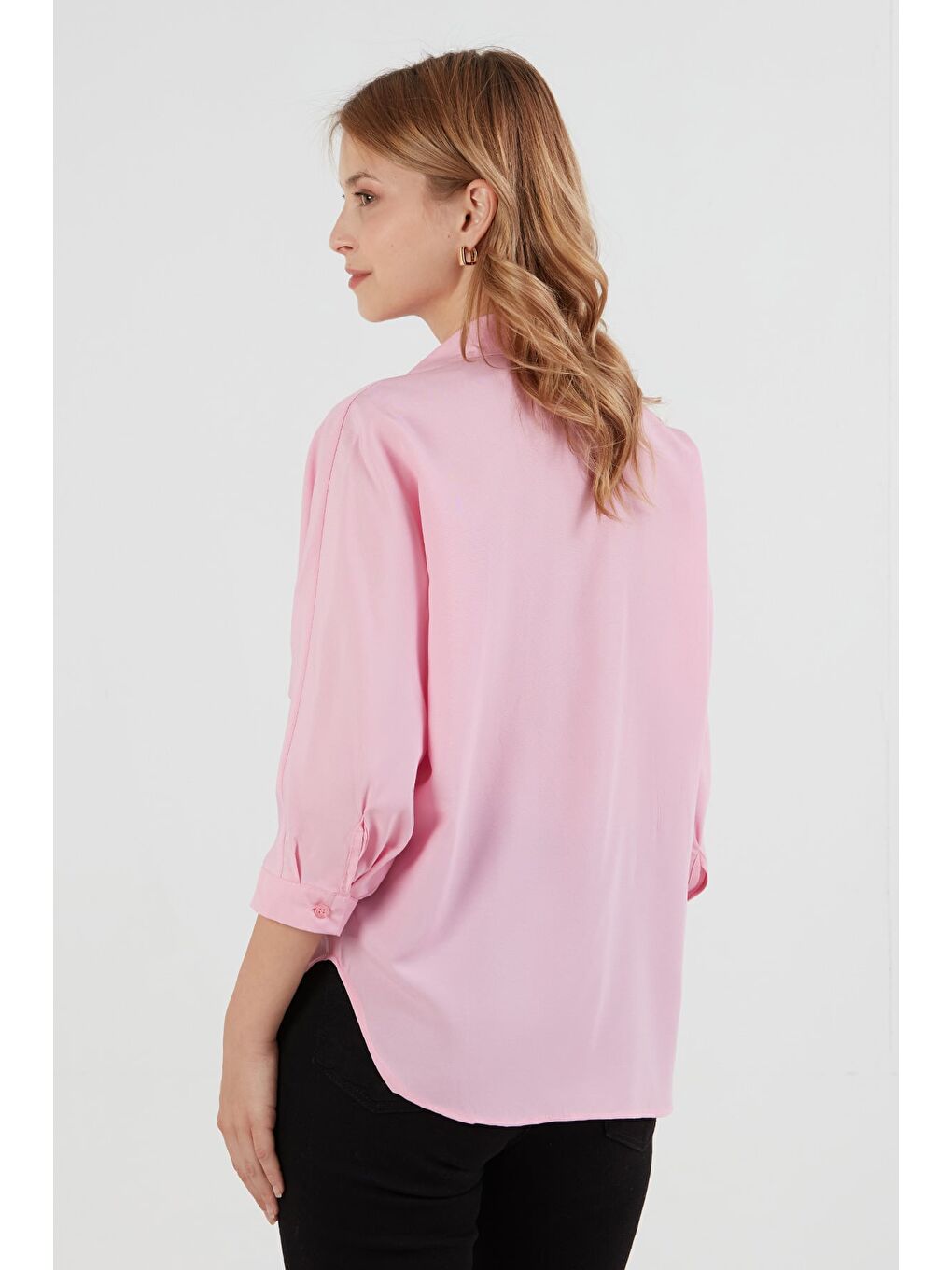 Pembe Çift Cepli Yarasa Kol Terikoton Gömlek-3