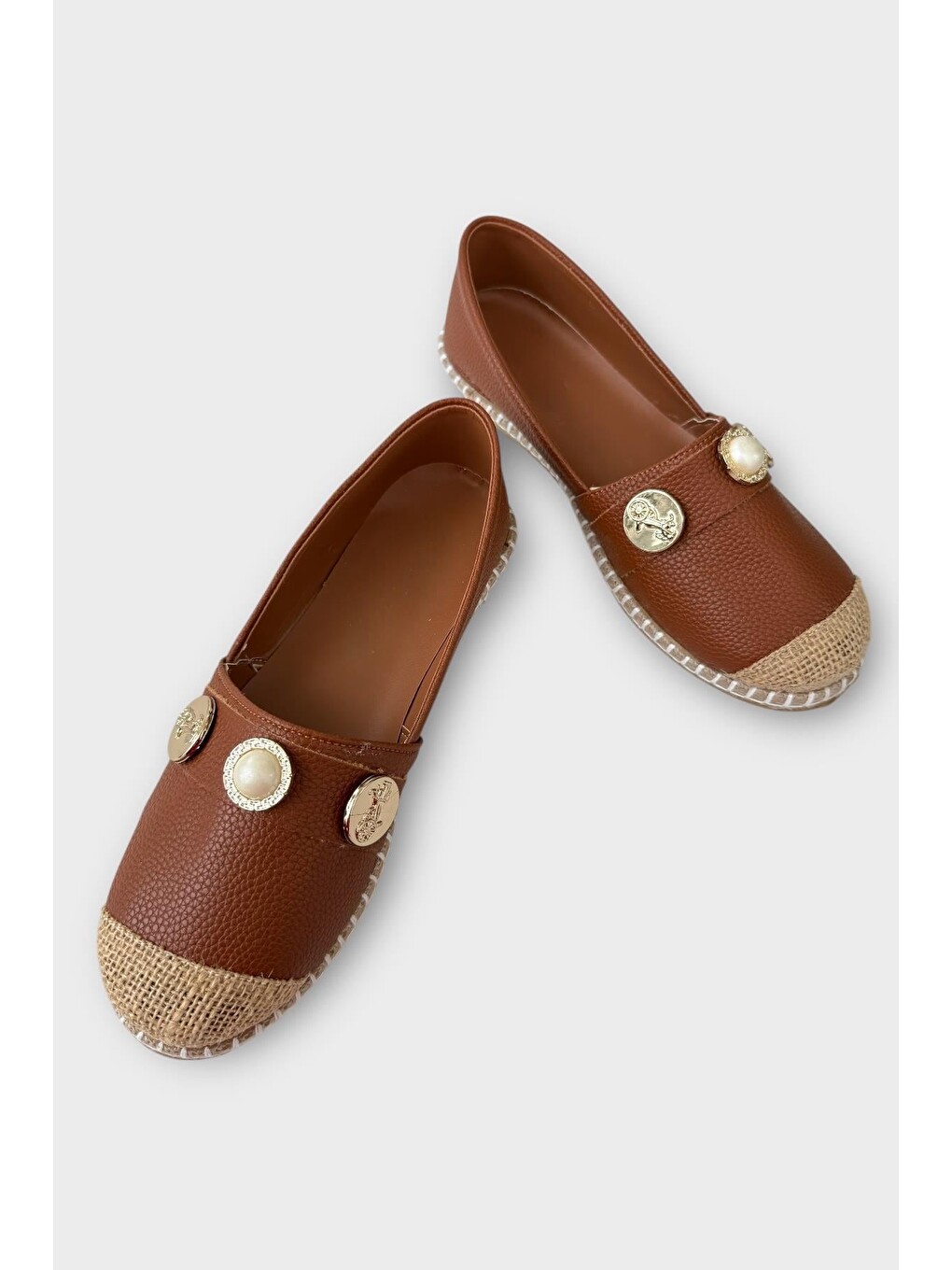Kahverengi Kadın Espadril Tokalı Babet Ayakkabı Taba-4
