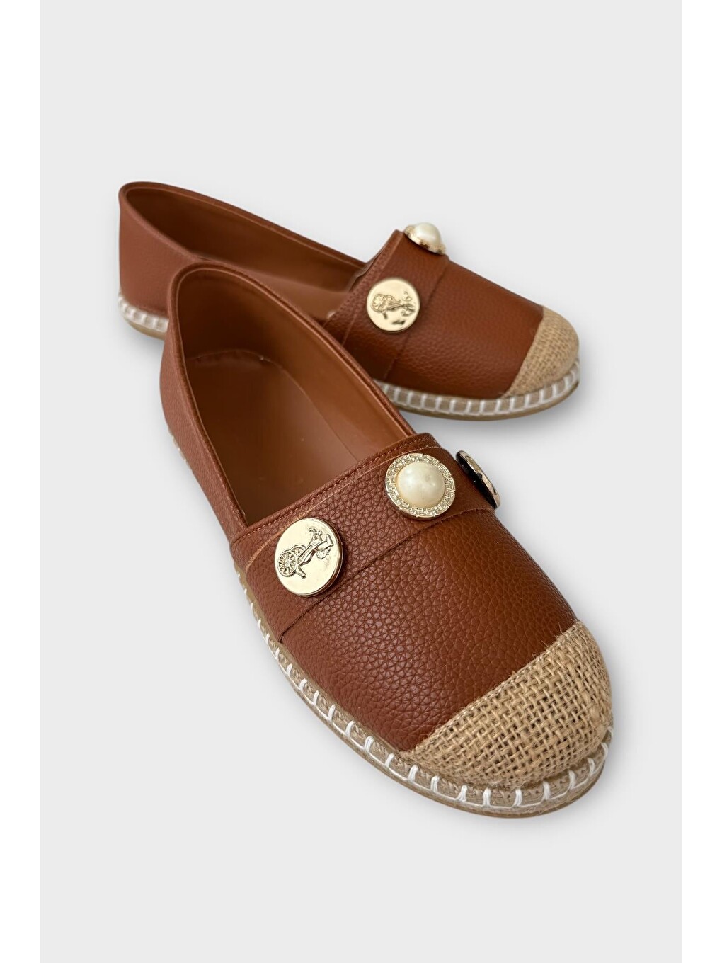 Kahverengi Kadın Espadril Tokalı Babet Ayakkabı Taba-3