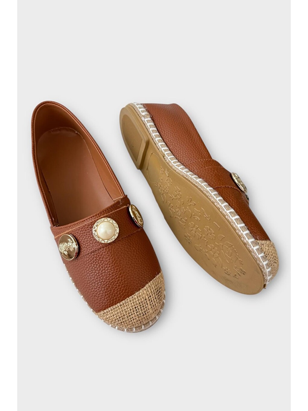 Kahverengi Kadın Espadril Tokalı Babet Ayakkabı Taba-7