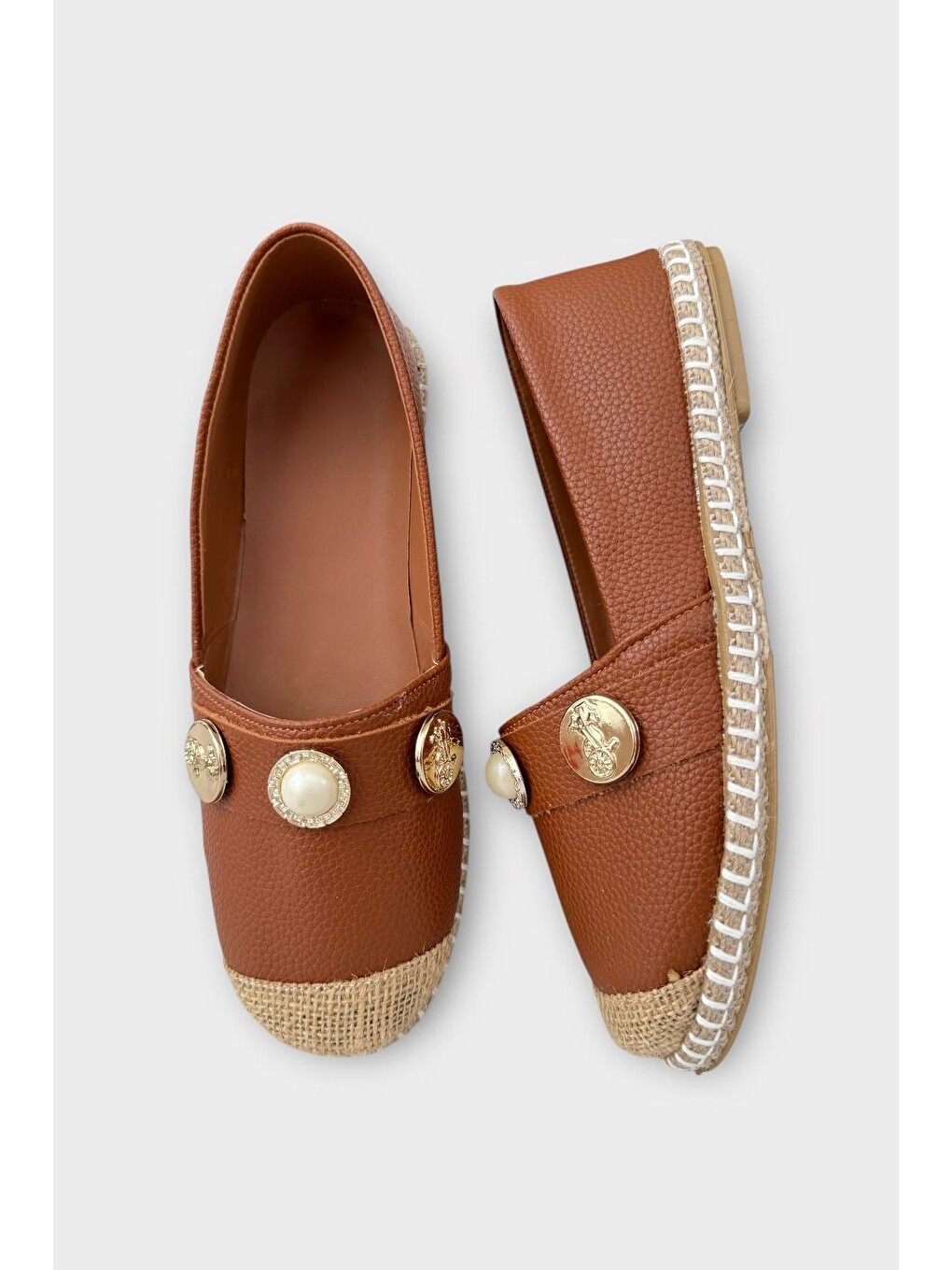 Kahverengi Kadın Espadril Tokalı Babet Ayakkabı Taba-11