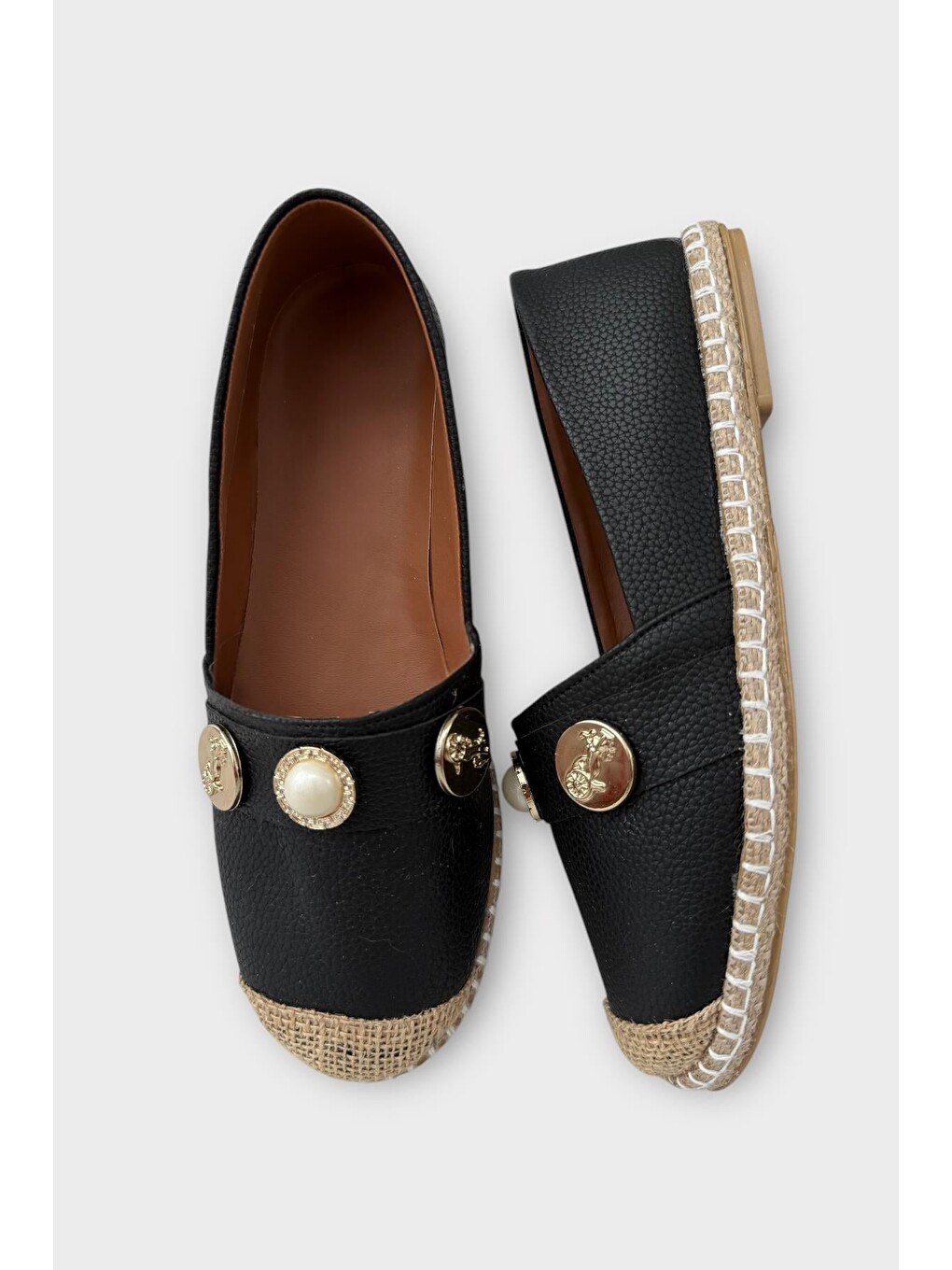 Kadın Espadril Tokalı Babet Ayakkabı Siyah-9