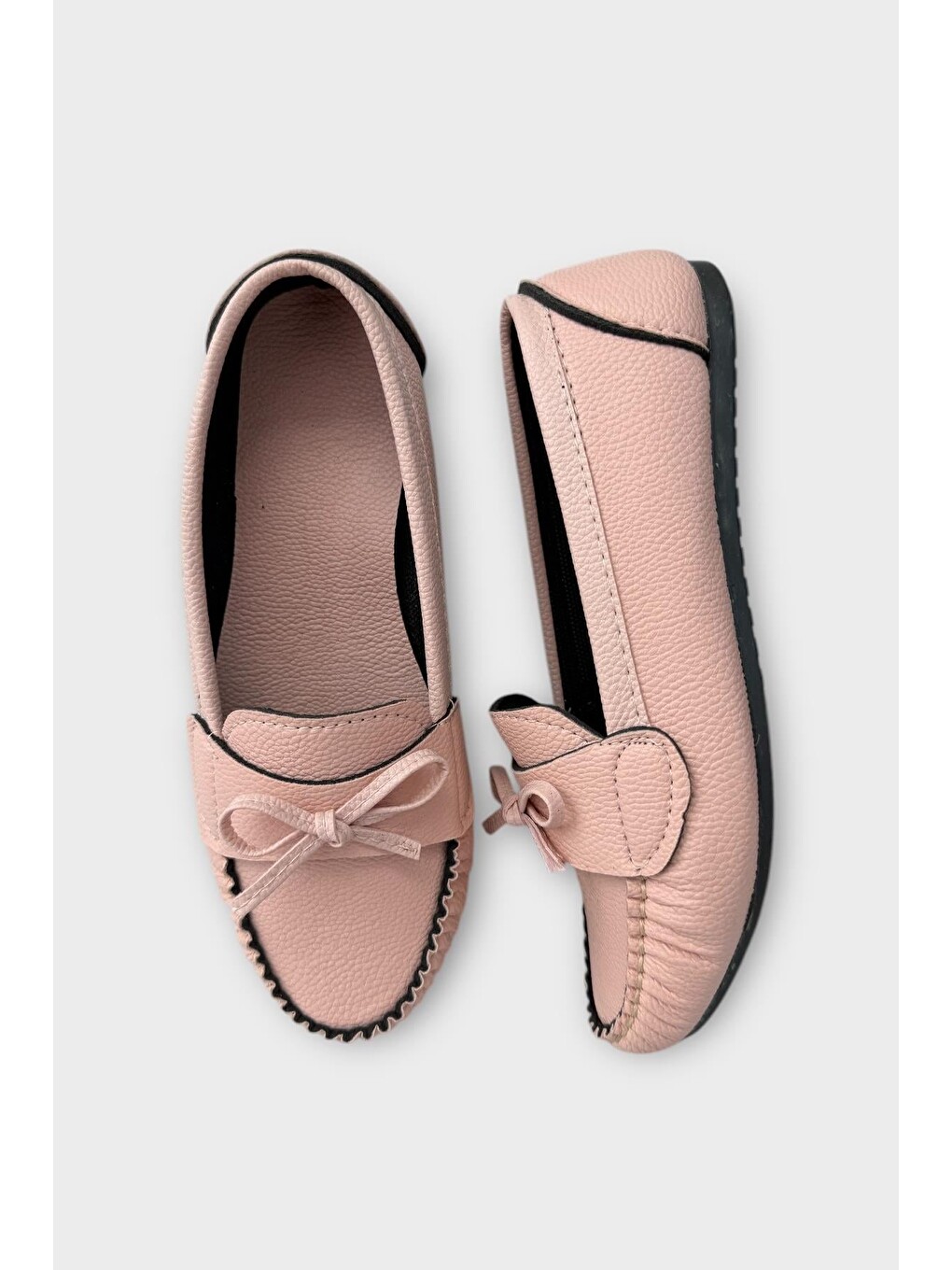 Pembe Kadın Fiyonklu Günlük Babet Ayakkabı Pudra-5