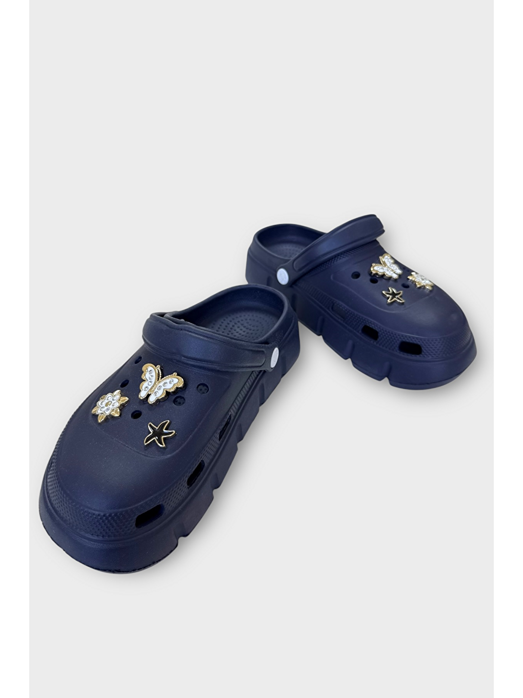Yüksek Taban Taşlı Comfort Kadın Sandalet Lacivert-5