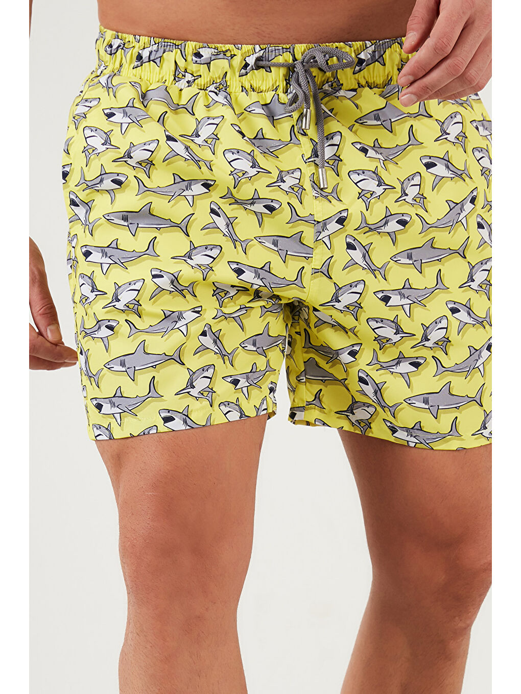 Sarı Belden Bağlamalı Deniz Şortu Desenli Cepli Mayo Short 3800566-5