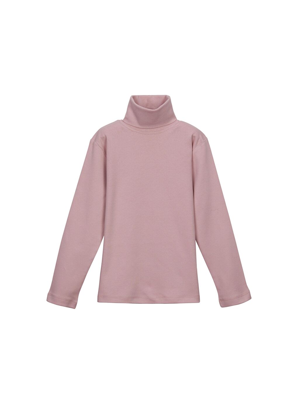 Pembe Koyu Pudra Basic Kışlık Tam Balıkçı Yaka Uzun Kollu Kız Çocuk Tişört