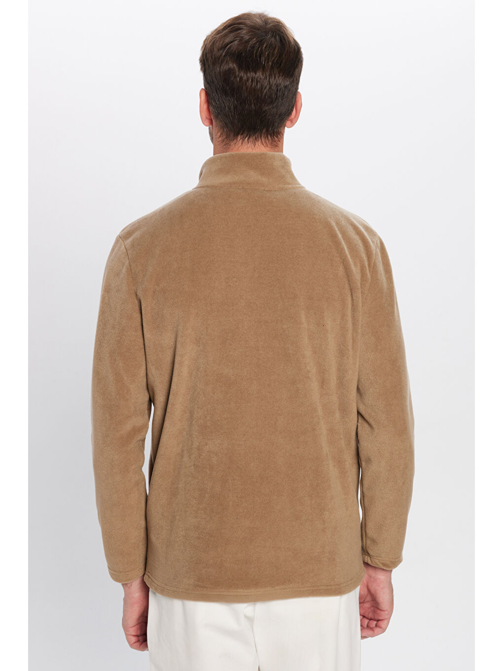 Kahverengi Erkek Dik Yaka Tüylenme Yapmayan Soğuk Geçirmez Standart Fit Rahat Kesim Polar Sweatshirt-4