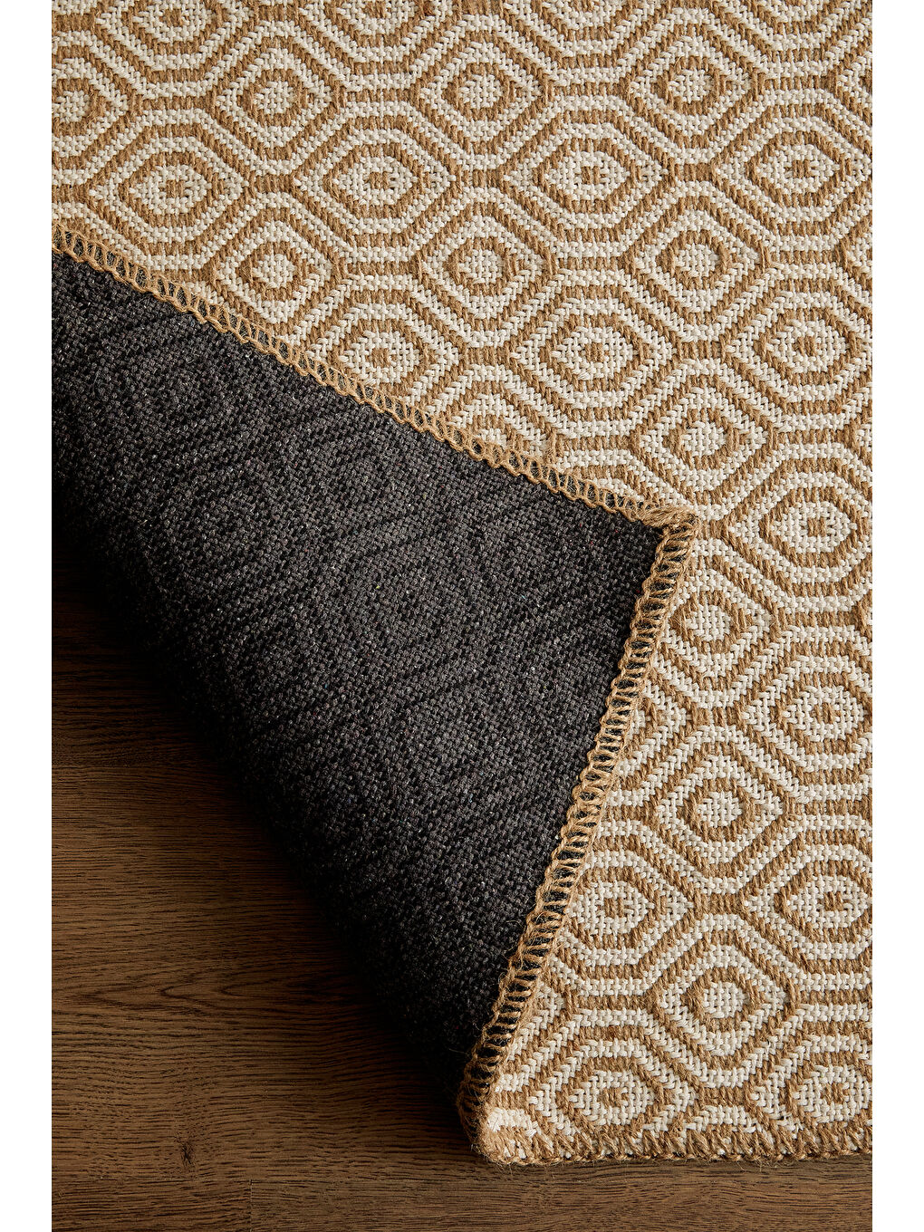 Ekru Karo Desenli Jüt Halı Kilim 120x180 cm-1