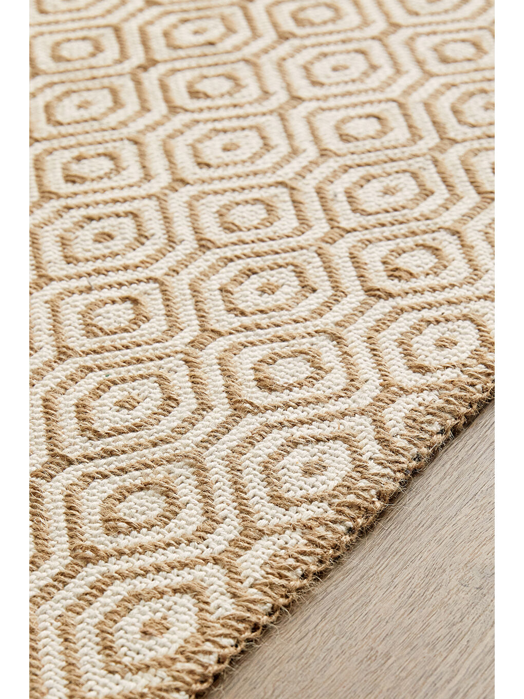 Ekru Karo Desenli Jüt Halı Kilim 120x180 cm-3