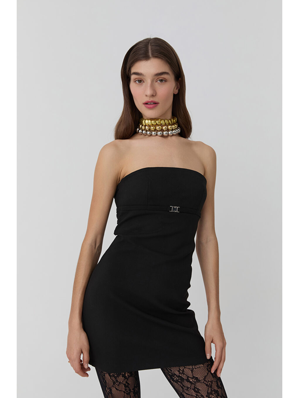 Sırt Dekolteli Straplez Mini Elbise Siyah-2