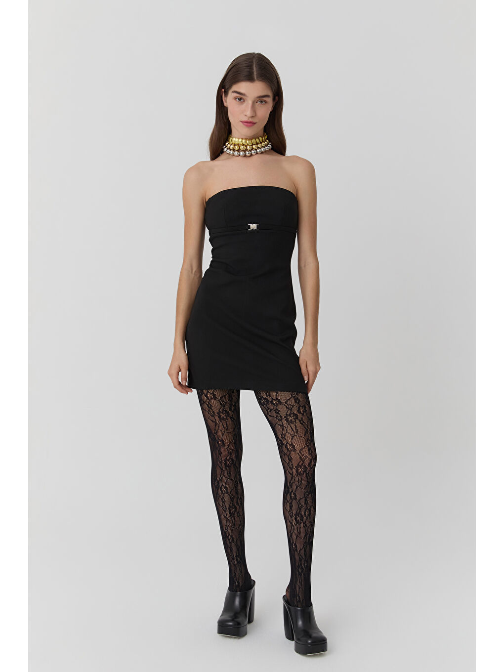 Sırt Dekolteli Straplez Mini Elbise Siyah-3