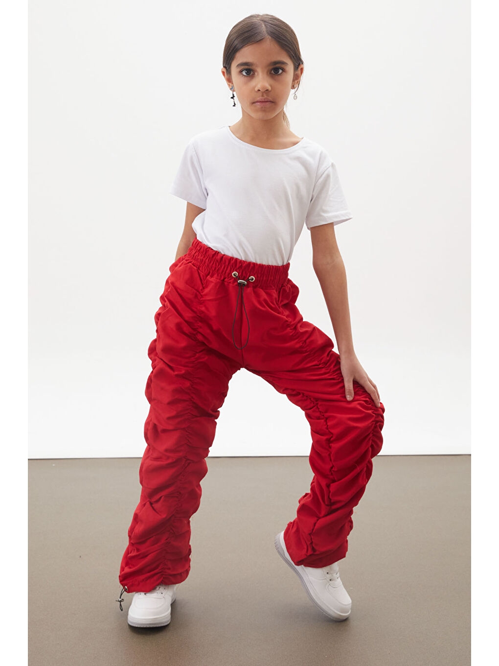 Kırmızı Şerit Dikişli Kız Paraşüt Pantolon 18005-1
