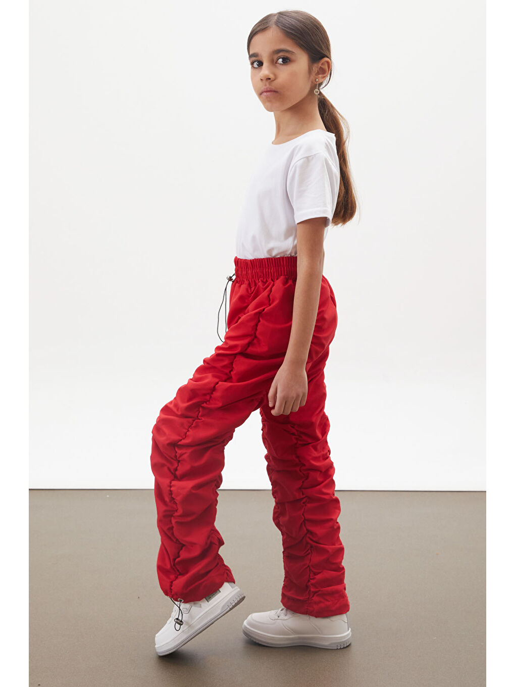 Kırmızı Şerit Dikişli Kız Paraşüt Pantolon 18005-2