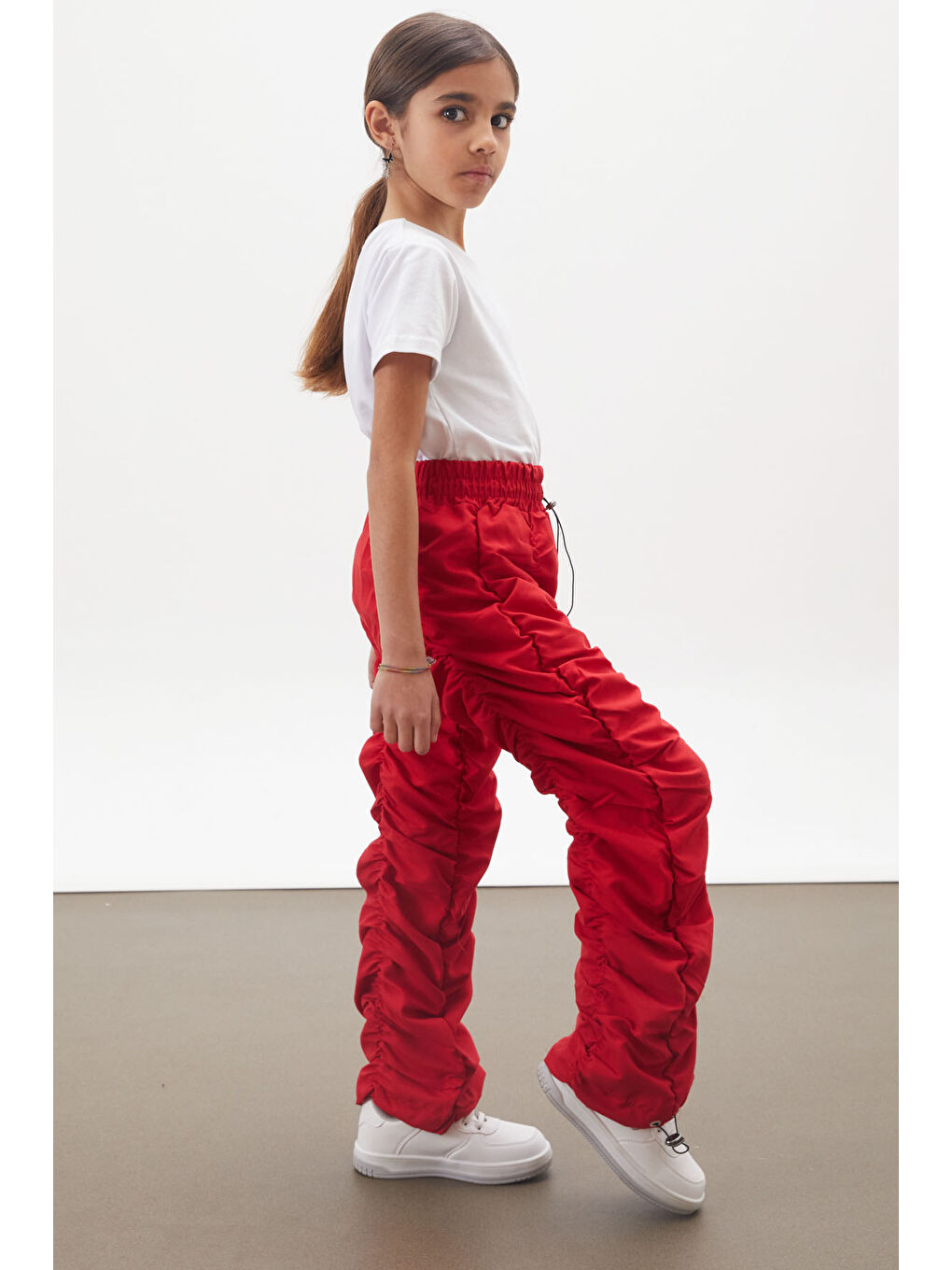 Kırmızı Şerit Dikişli Kız Paraşüt Pantolon 18005-3