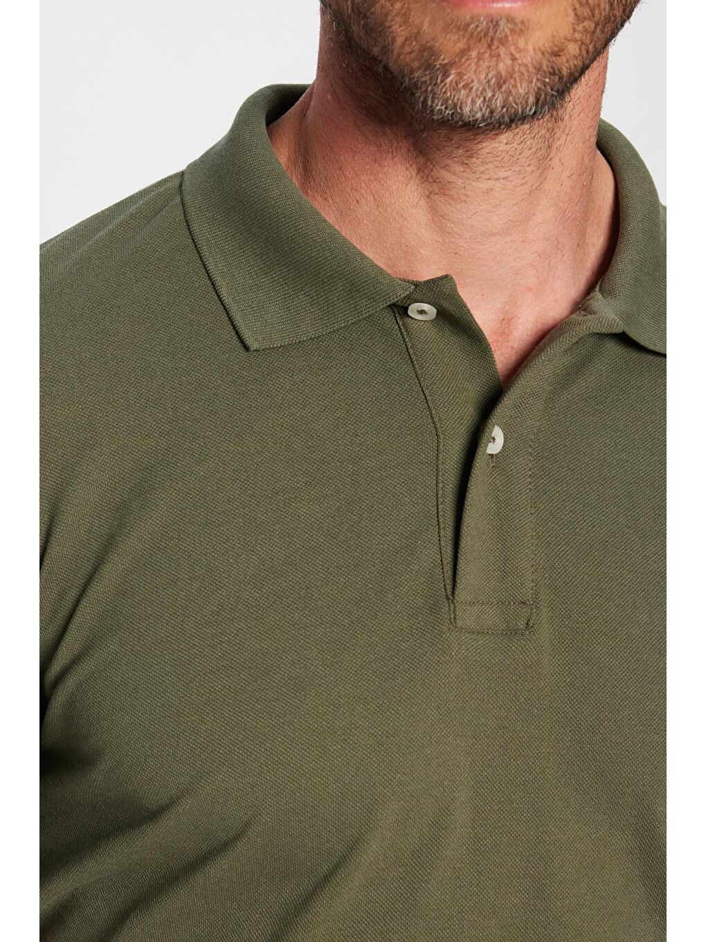 Erkek Slim Fit Dar Kesim Pamuklu Yumuşak Doku Nefes Alan Kumaş Kıvrılmaz Yaka Haki Polo Yaka Tişört-2