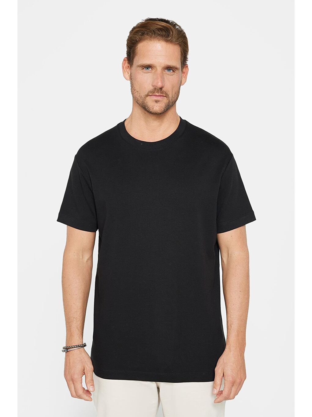 Unisex Relax Fit Rahat Kesim %100 Pamuk Yumuşak Dokulu Basic Bisiklet Yaka Siyah Tişört-1