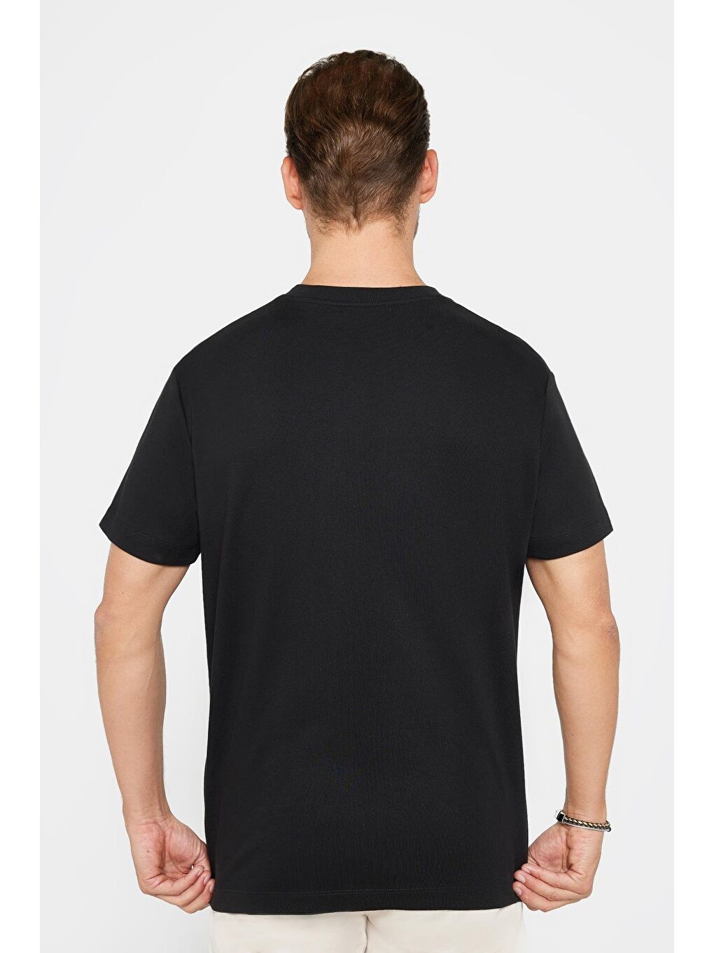 Unisex Relax Fit Rahat Kesim %100 Pamuk Yumuşak Dokulu Basic Bisiklet Yaka Siyah Tişört-4