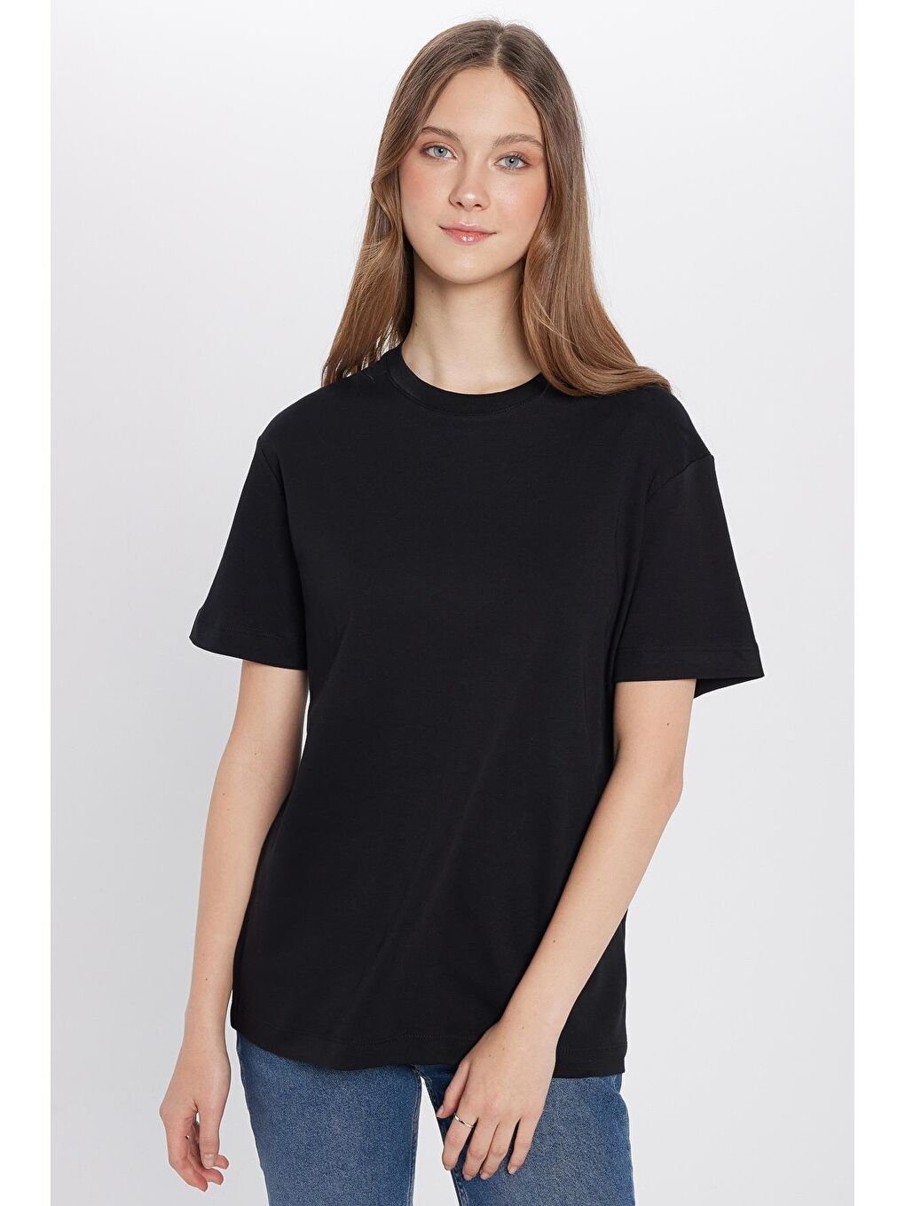 Unisex Relax Fit Rahat Kesim %100 Pamuk Yumuşak Dokulu Basic Bisiklet Yaka Siyah Tişört-6