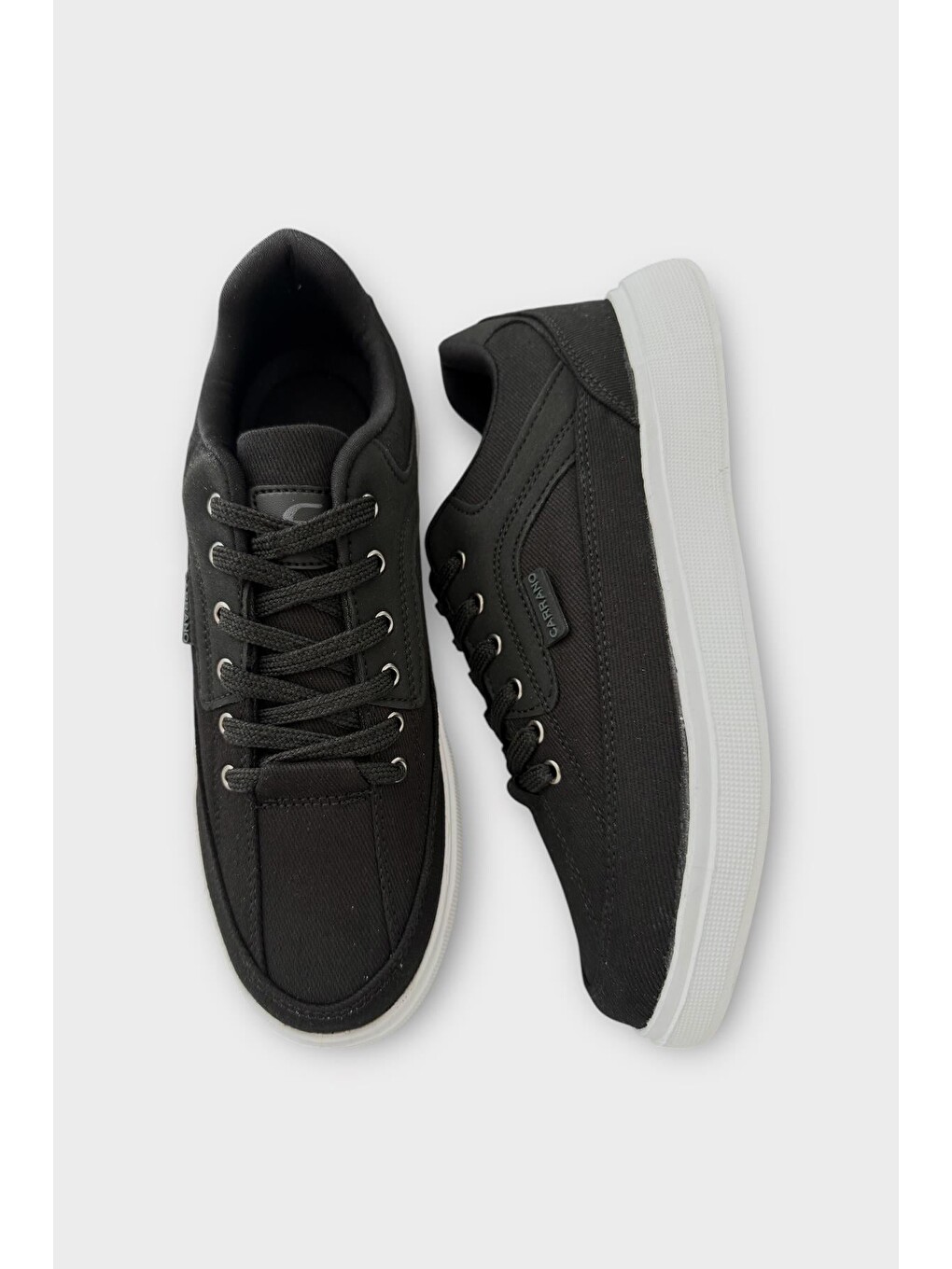 Erkek Keten Gabardin Kumaş Günlük Sneaker Ayakkabı Siyah - Beyaz-9