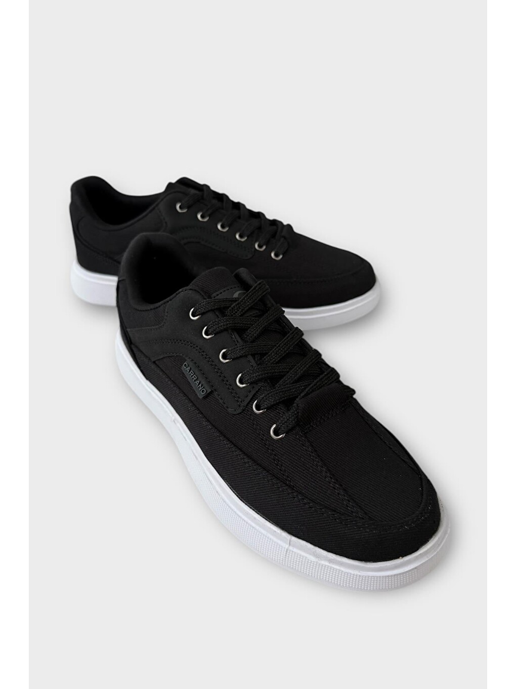 Erkek Keten Gabardin Kumaş Günlük Sneaker Ayakkabı Siyah - Beyaz-3