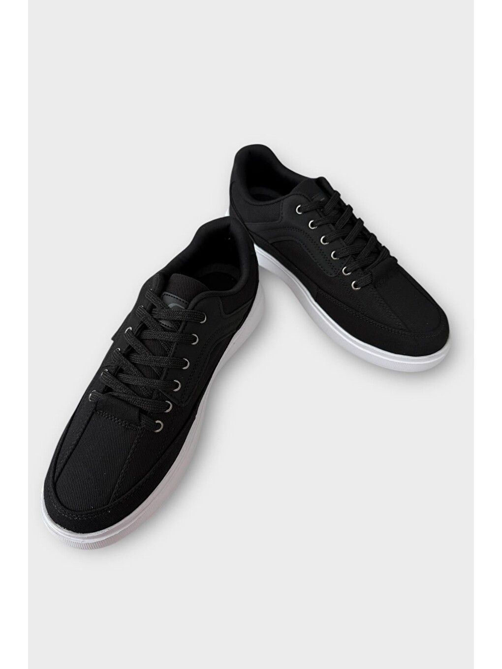 Erkek Keten Gabardin Kumaş Günlük Sneaker Ayakkabı Siyah - Beyaz-5