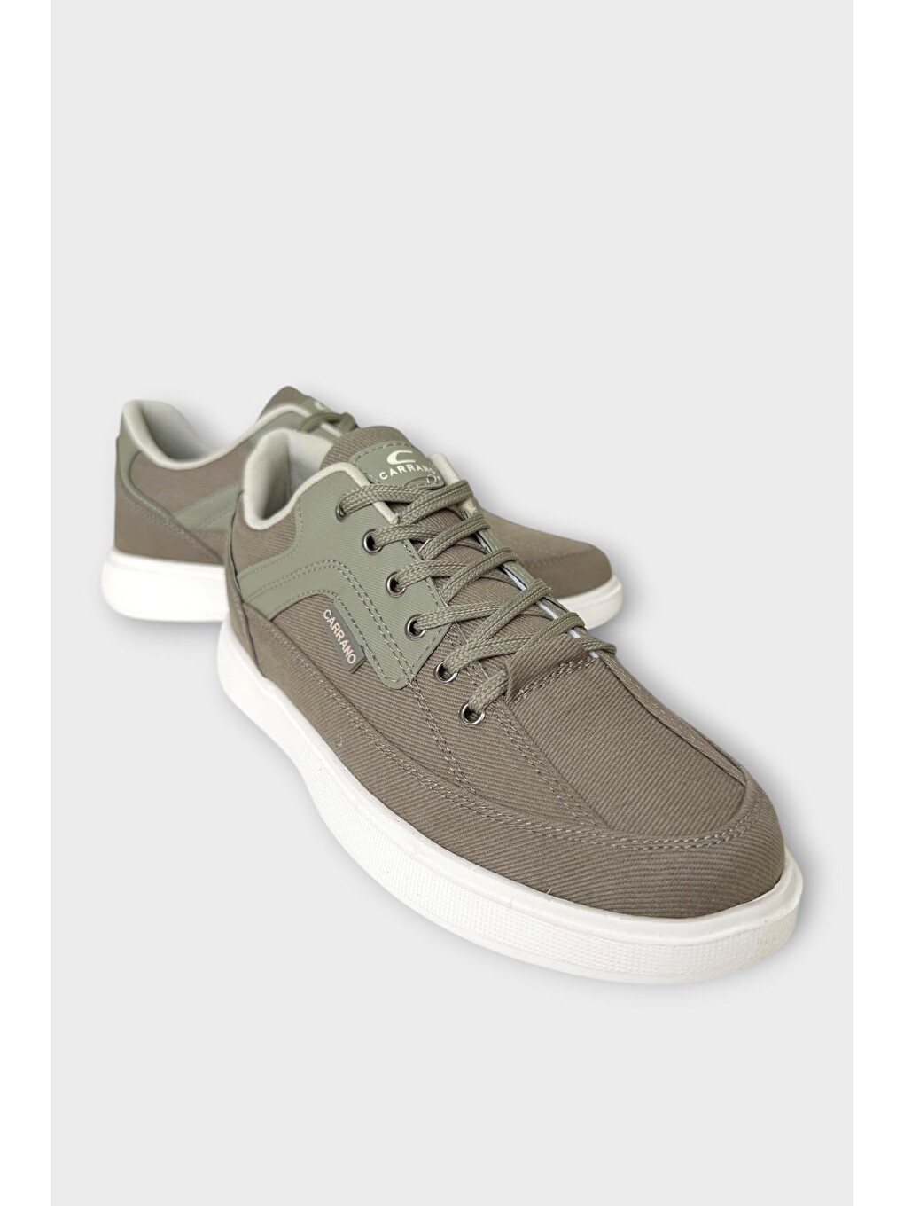 Erkek Keten Gabardin Kumaş Günlük Sneaker Ayakkabı Haki-1