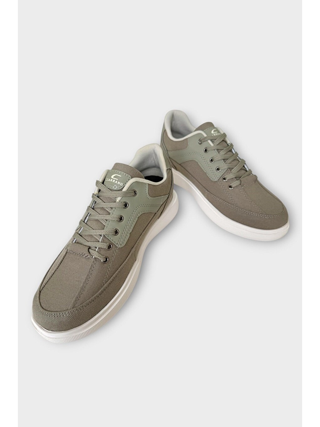 Erkek Keten Gabardin Kumaş Günlük Sneaker Ayakkabı Haki-2