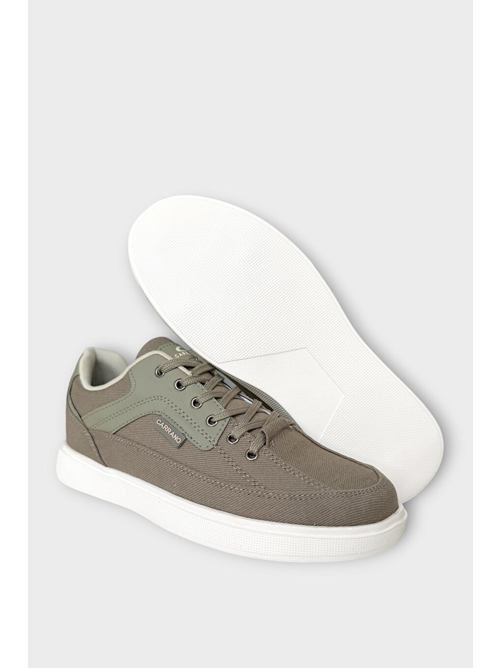 Erkek Keten Gabardin Kumaş Günlük Sneaker Ayakkabı Haki-4
