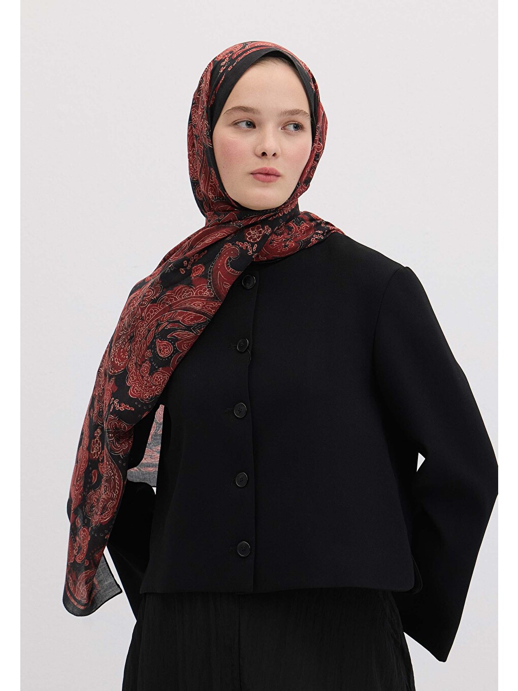 Bordo Freda Desen Şal Kızıl-1