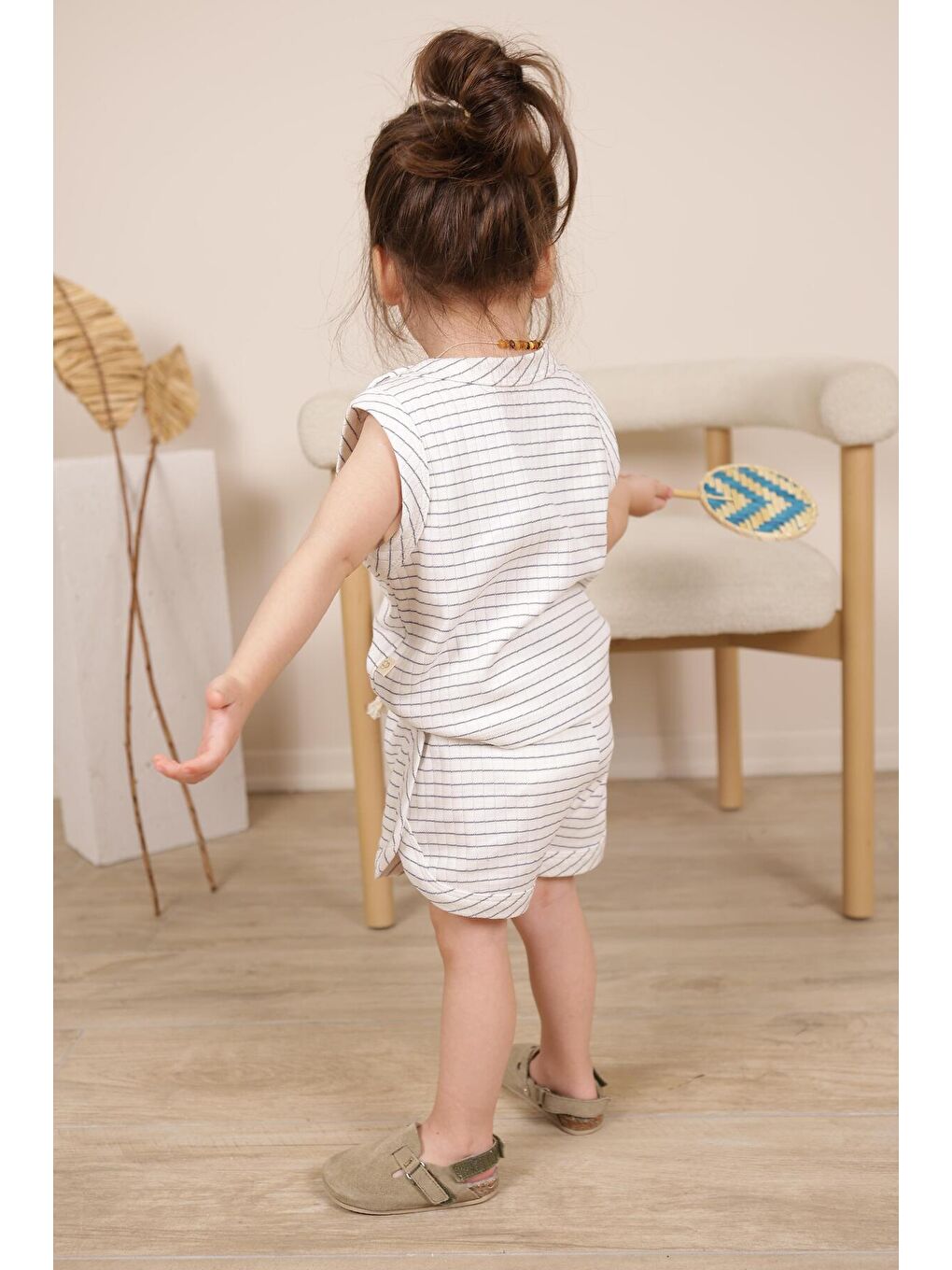 Ekru İndigo Çizgili Atlet Şort Takım-2