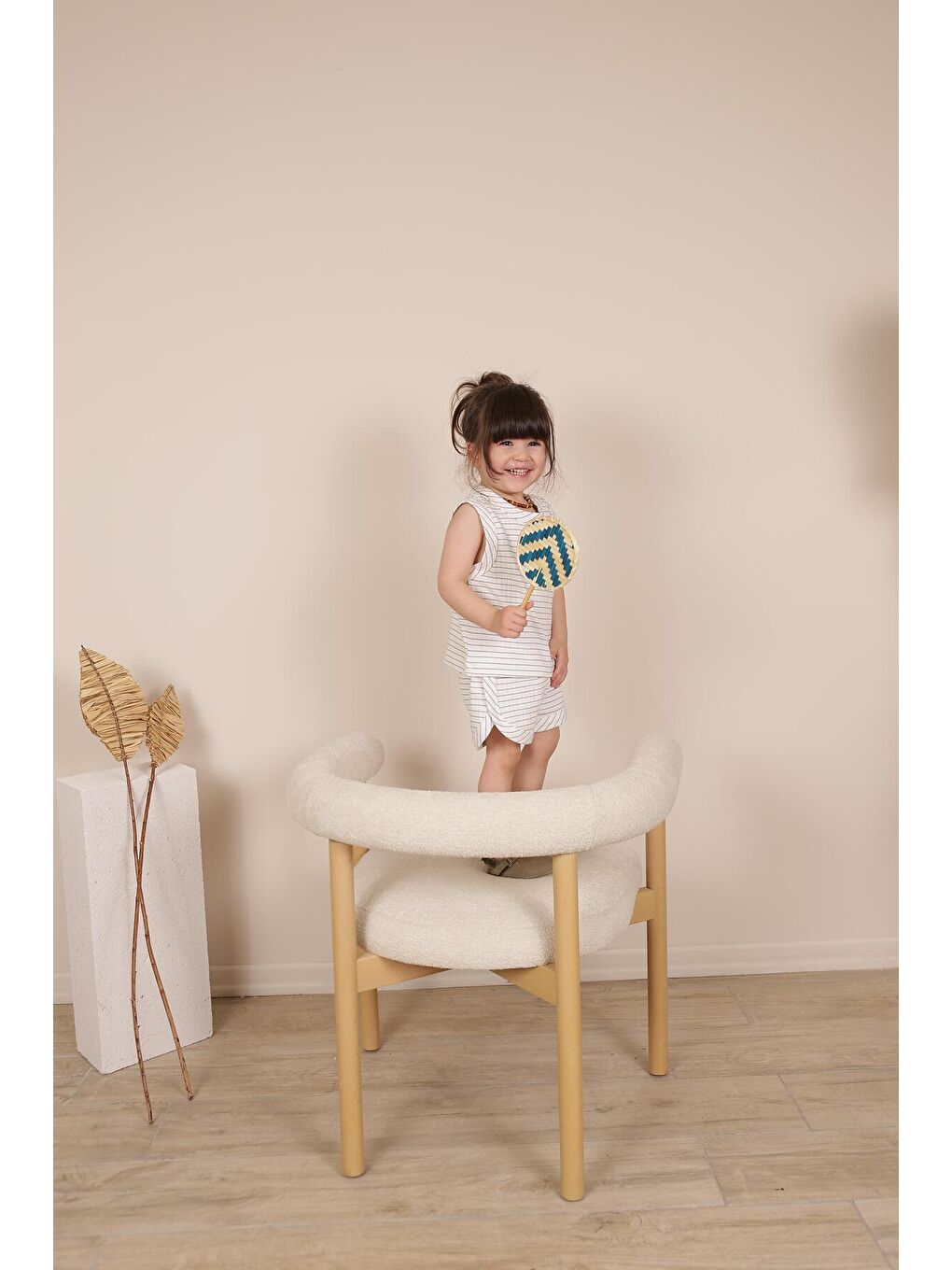 Ekru İndigo Çizgili Atlet Şort Takım-4