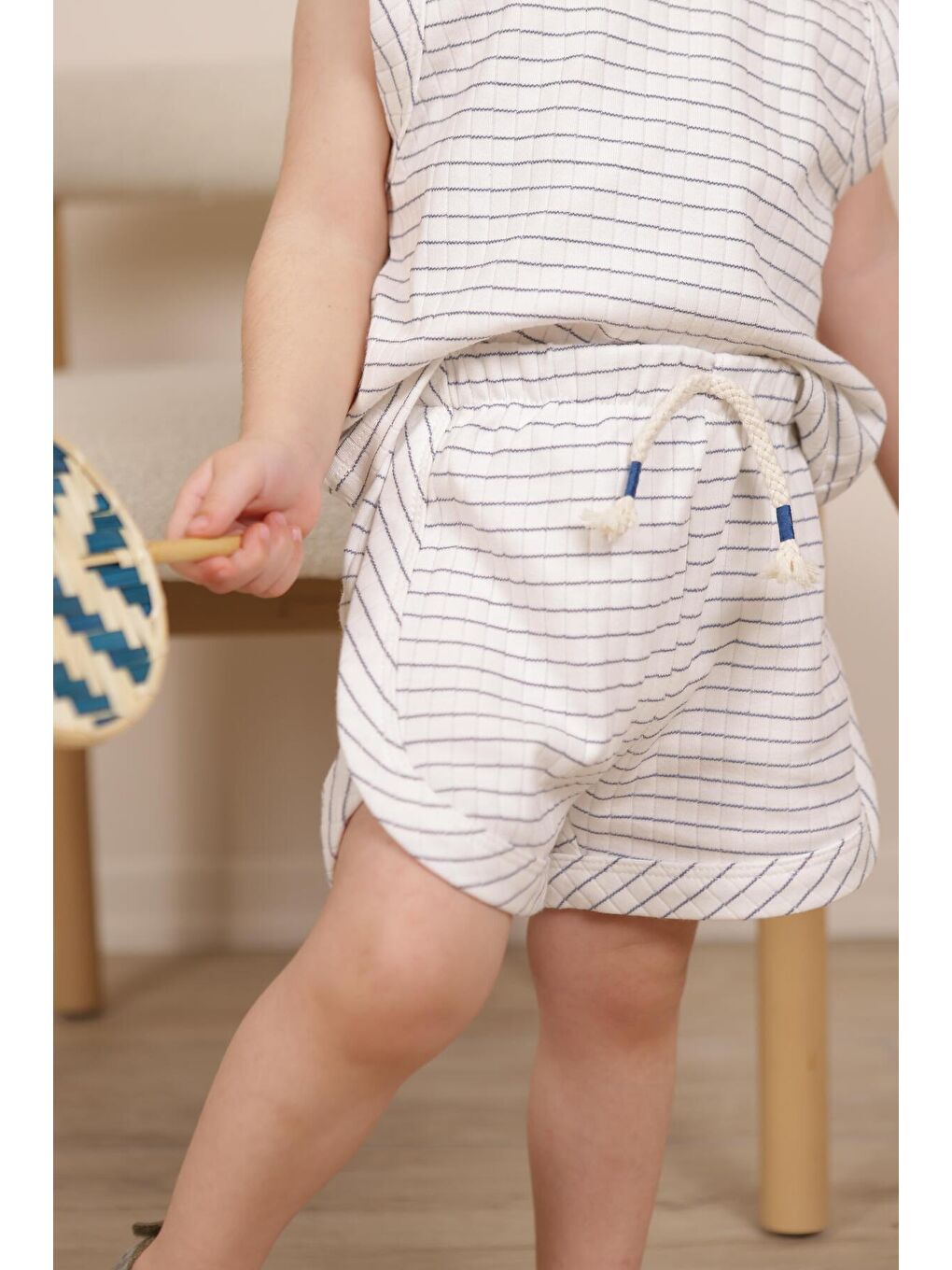 Ekru İndigo Çizgili Atlet Şort Takım-7