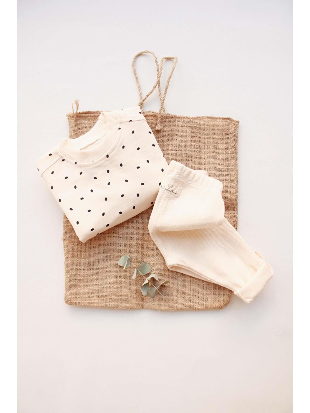 Ekru Siyah Puantiyeli Bebek Alt Üst Takım-6