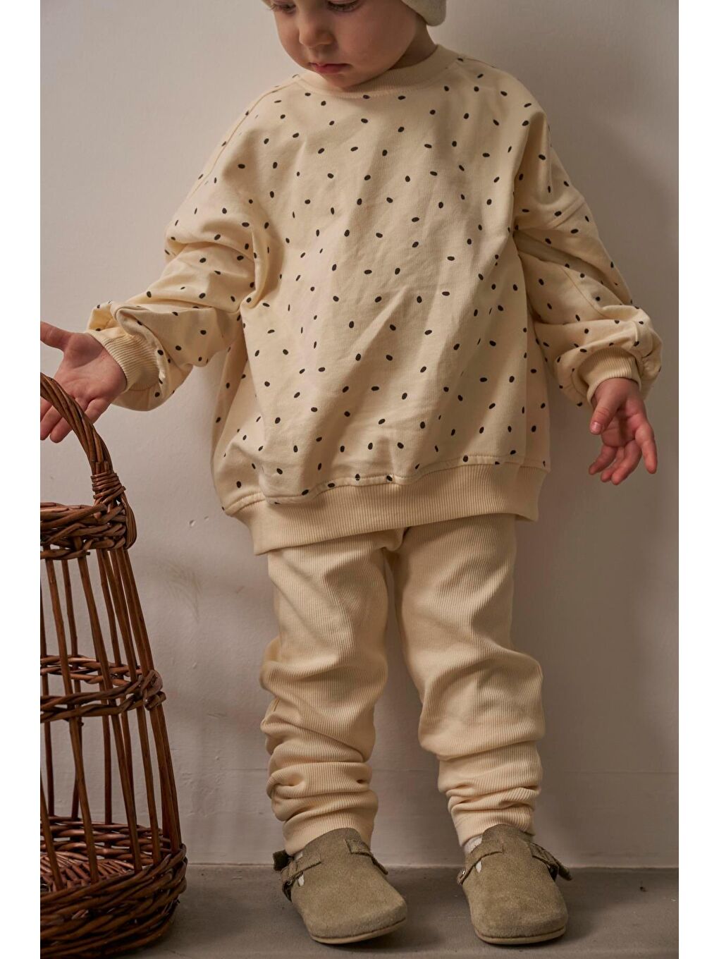 Ekru Siyah Puantiyeli Bebek Alt Üst Takım-10