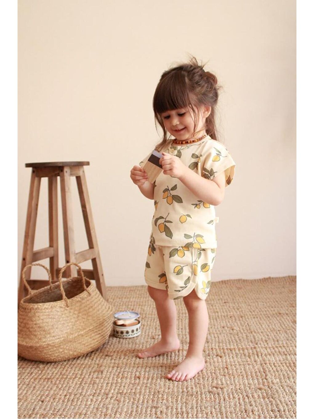 Ekru Limon Baskı Kaşkorse Alt Üst Takım-8