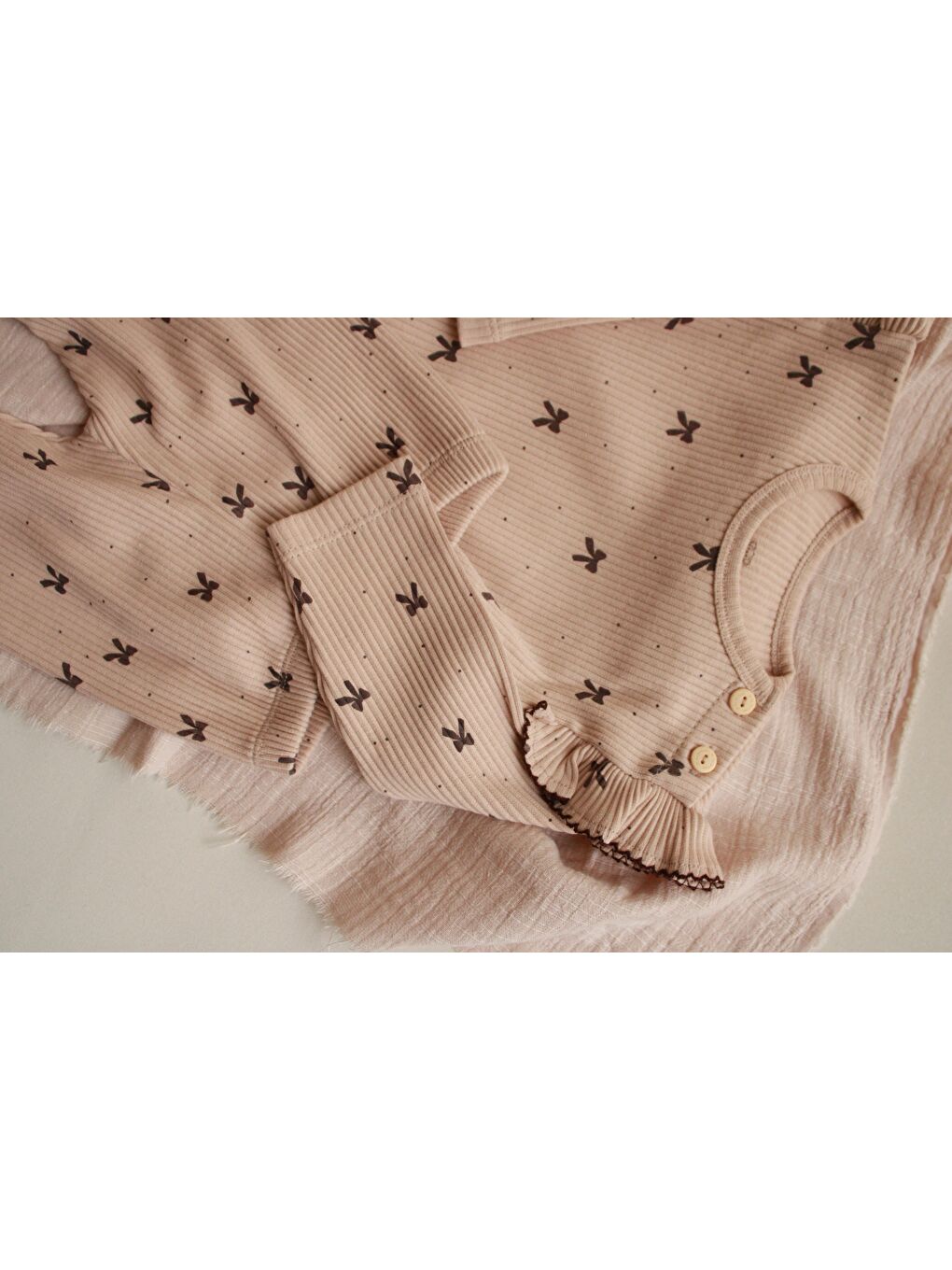 Kahverengi Kurdele Baskılı Fancy Girls Alt Üst Takım-3