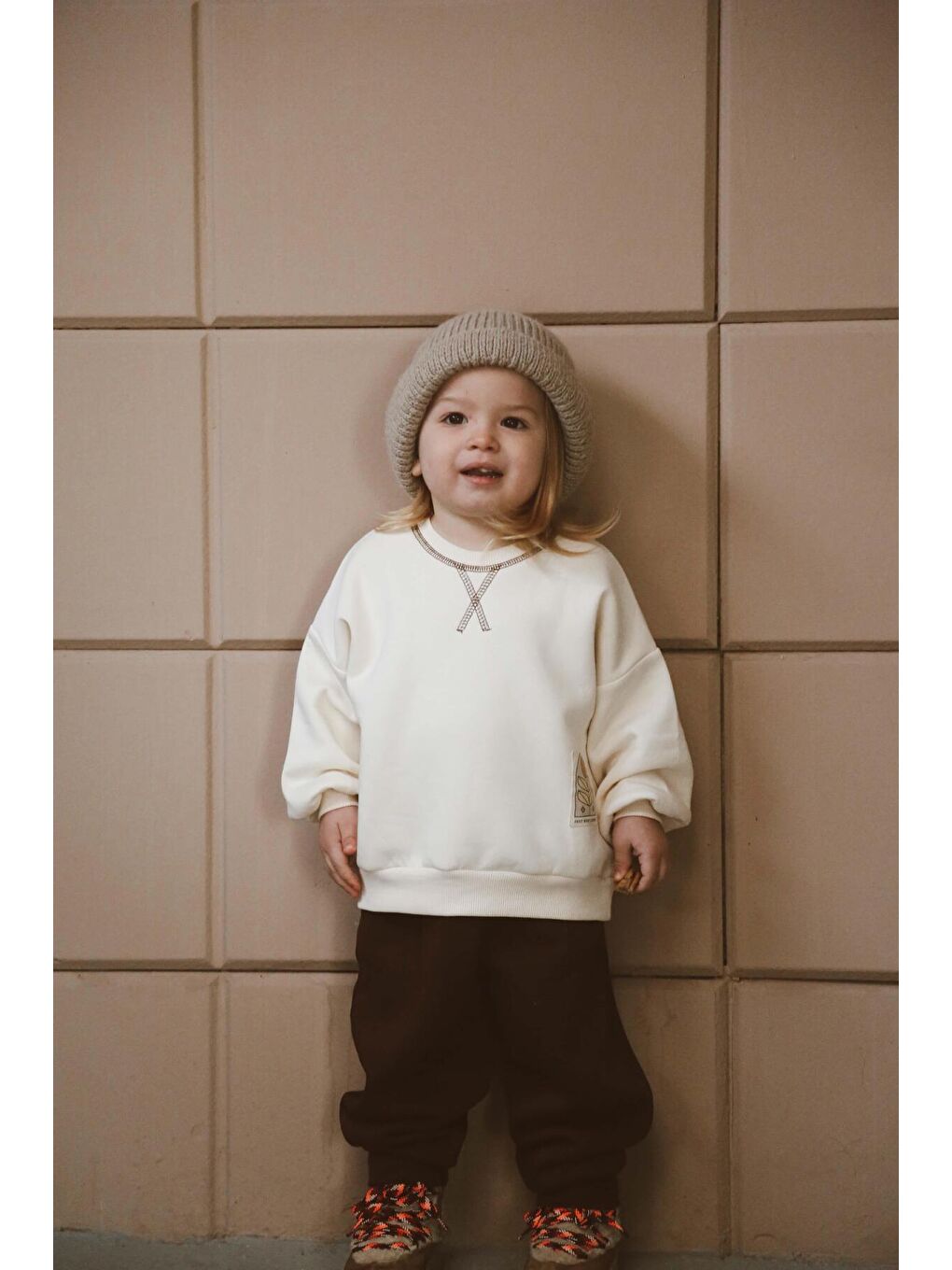 Kahverengi Karyoka Dikiş Polarlı Eşofman Takım-4